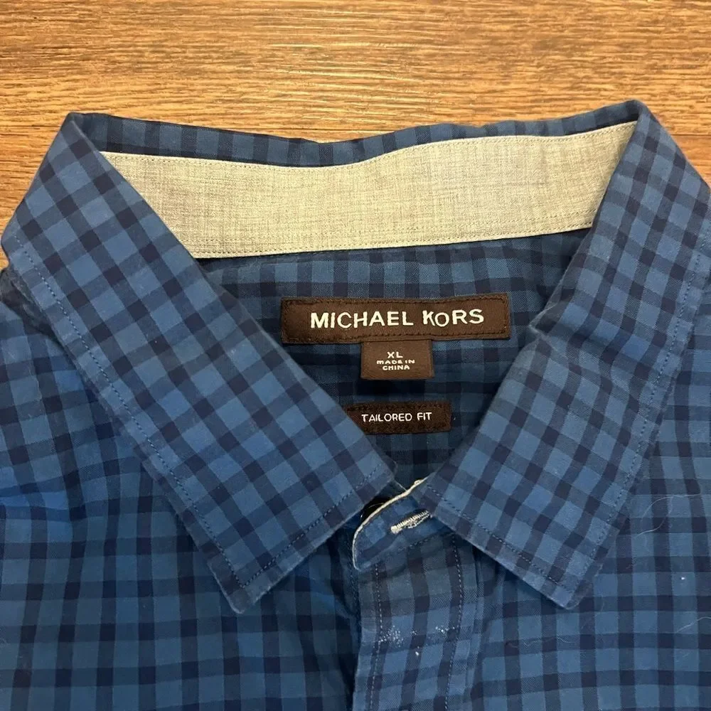 Michael Kors men’s blue plaid button down shirt